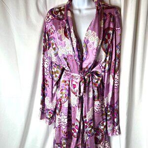 Nick & Nora Women's Size XXL Silk Robe Asian Dragon Purple